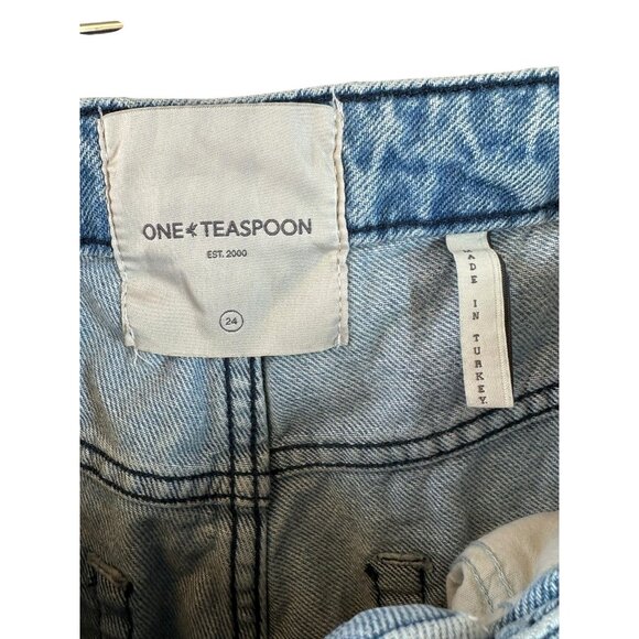 One teaspoon Blue Truckers Mid Waist Straight Leg Busted Knee Jeans Size 24 - Picture 6 of 7